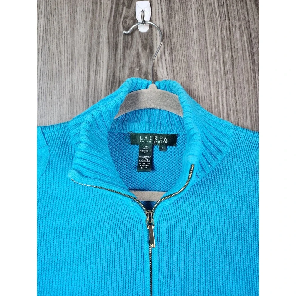 Vintage Ralph Lauren Blue Gold Zippered Knit Military Sweater Size M - Picture 3 of 5